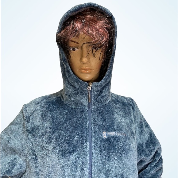 Free Country Plush Butter Pile Blue Soft Cozy Fleece Hooded Jacket Sz Large VGC - Picture 2 of 6